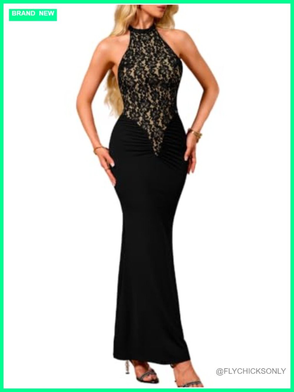 Lace Halter Backless Maxi Gown Bodycon Formal Dress